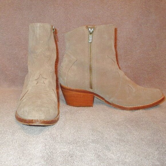 Joie Western Frontier Boots Womens 6 36.5 Suede Leather Stars Heel Padded Zip - Picture 1 of 12